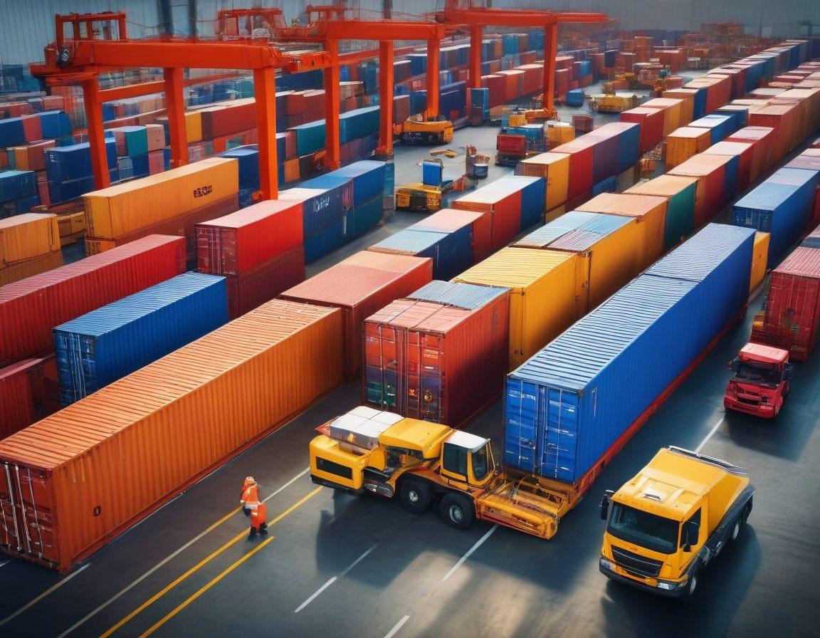 A dynamic scene depicting a diverse group of logistics professionals working collaboratively to manage cargo loads, showcasing a vibrant warehouse environment. Include colorful shipping containers, automated equipment, and a digital monitor displaying load metrics. Emphasize teamwork and care in managing freight to reflect fondness in the supply chain. Bright, engaging colors. super-realistic.